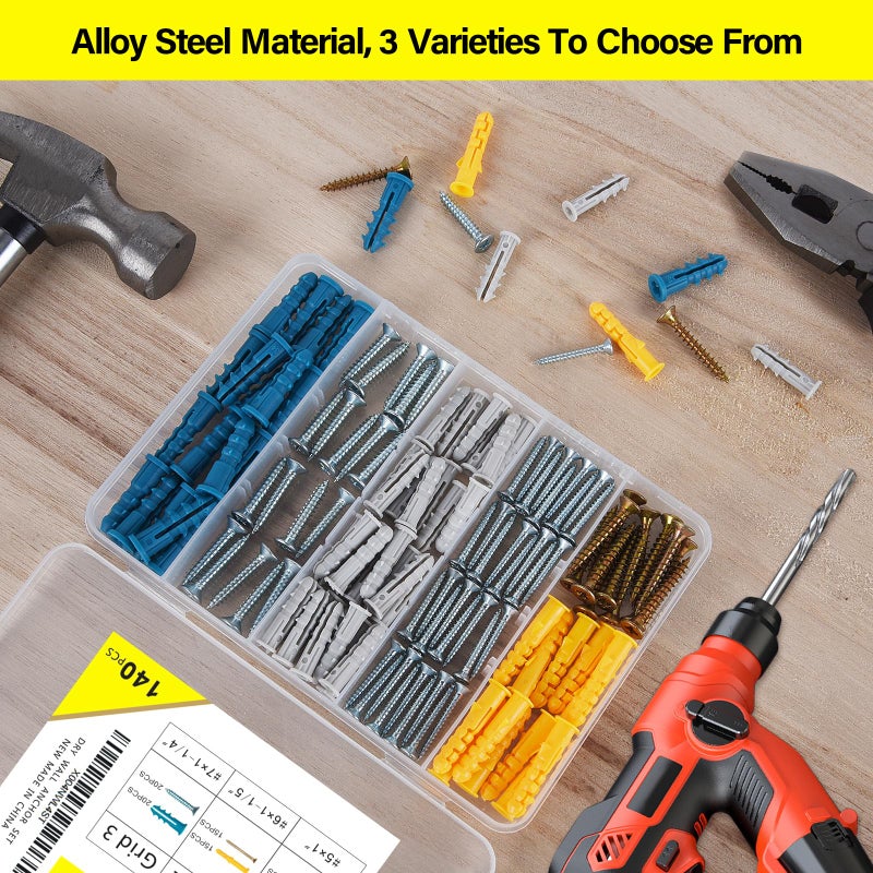 BHALCVR 140pcs Drywall Anchors and Screws Kit (3 Sizes) - Plastic Screw Anchors for Drywall & Sheetrock with Phillips Screws - Assorted Wall Anchors Set for Shelves, Mirrors, Wall Art, Home Decor - Image 3